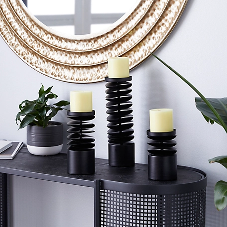 Harper & Willow Round Black Metal Layered Candle Holders, 6 in., 8 in., 12 in., 3 pc., 16421