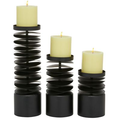 Image showing  Assorted Round Metal Layered Candle Holders, Black, 3-Pack
