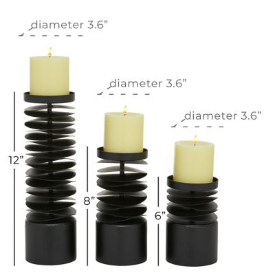 Image showing  Assorted Round Metal Layered Candle Holders, Black, 3-Pack