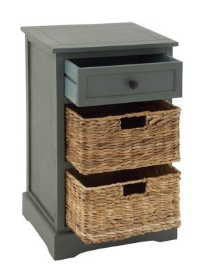 Image showing  Wood Side Table with Storage and Natural Wicker Basket Drawers, Aqua