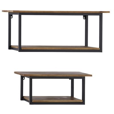 Image showing  Brown Metal 4 Shelves Wall Shelf Set of 2 20", 28"W