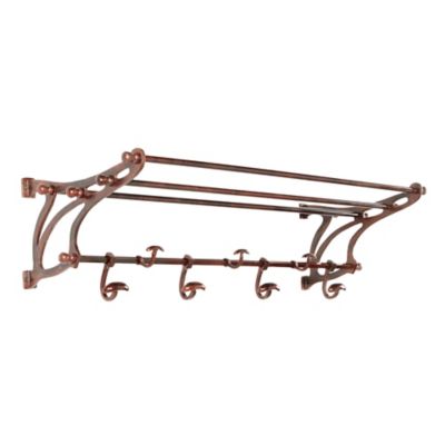 Image showing  Vintage-Inspired Copper Wall Shelf with Wall Hooks, 43" x 14"