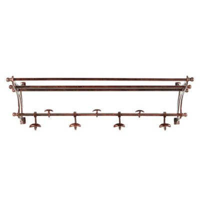 Image showing  Vintage-Inspired Copper Wall Shelf with Wall Hooks, 43" x 14"