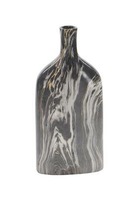Image showing  Contemporary Tall Ceramic Bottle Vase Set, 6 in. x 13 in., Black/White/Gray Marble, 3 pc.