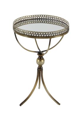 Image showing  16 in. x 24 in. Pierced Gold Metal Side Table with Mirror Tray Inlay, 100 lb. Weight Limit