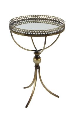 Image showing  16 in. x 24 in. Pierced Gold Metal Side Table with Mirror Tray Inlay, 100 lb. Weight Limit