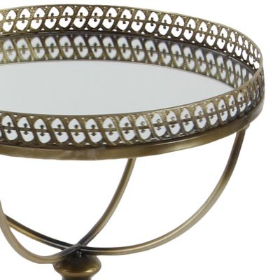 Image showing  16 in. x 24 in. Pierced Gold Metal Side Table with Mirror Tray Inlay, 100 lb. Weight Limit