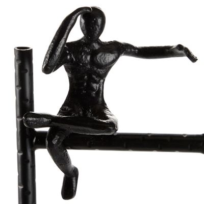 Image showing  Tall Metal Ladder Climber Sculpture with Light Marble Rectangular Base, 8 in. x 26 in., Black