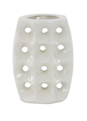 Image showing  3 pc. White Ceramic Vase with Varying Patterns Set, 8 in. H, 5 in. W