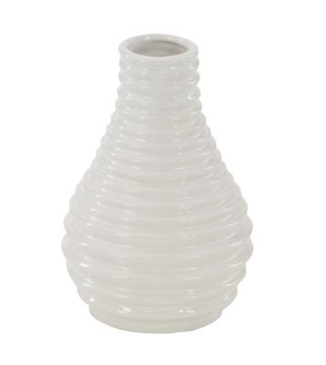 Image showing  3 pc. White Ceramic Vase with Varying Patterns Set, 8 in. H, 5 in. W