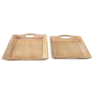 Image showing  Traditional Whitewashed Natural Mango Wood Serving Tray Set, 18 in. x 14 in., 17 in. x 12 in., 2 pc.