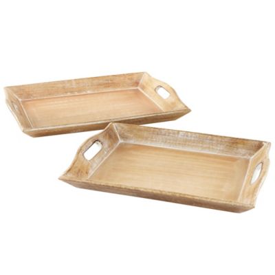Image showing  Traditional Whitewashed Natural Mango Wood Serving Tray Set, 18 in. x 14 in., 17 in. x 12 in., 2 pc.