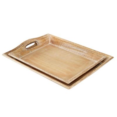 Image showing  Traditional Whitewashed Natural Mango Wood Serving Tray Set, 18 in. x 14 in., 17 in. x 12 in., 2 pc.