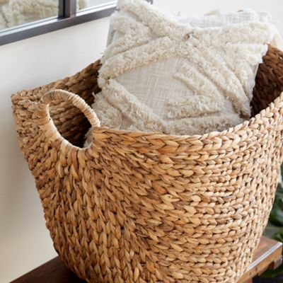 Image showing  Oval Natural Seagrass Wicker Basket with Handles, 20 in. x 19 in.