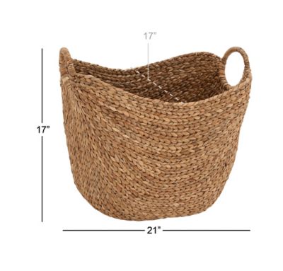 Image showing 6 th Harper & Willow Oval Natural Seagrass Wicker Basket with Handles, 20 in. x 19 in.