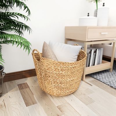Image showing 7 th Harper & Willow Oval Natural Seagrass Wicker Basket with Handles, 20 in. x 19 in.