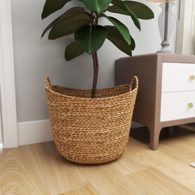 Image showing 8 th Harper & Willow Oval Natural Seagrass Wicker Basket with Handles, 20 in. x 19 in.