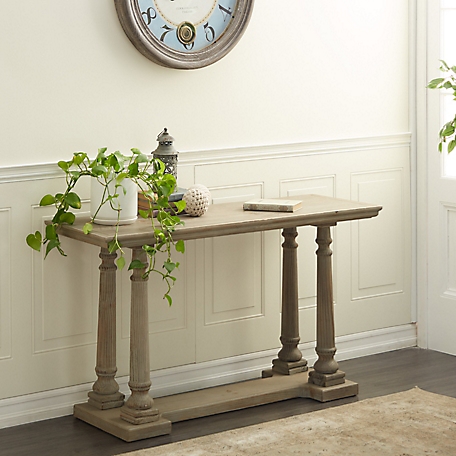 Harper & Willow Rectangular Textured Beige Wood Console Table with Turned Pedestal Legs, 52 in. x 30 in.