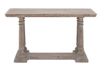 Image showing  Rectangular Textured Beige Wood Console Table with Turned Pedestal Legs, 52 in. x 30 in.