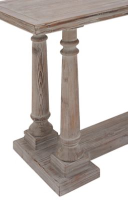 Image showing  Rectangular Textured Beige Wood Console Table with Turned Pedestal Legs, 52 in. x 30 in.