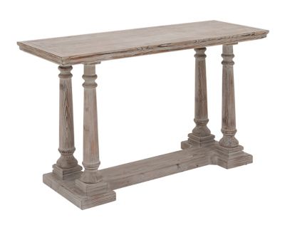 Image showing  Rectangular Textured Beige Wood Console Table with Turned Pedestal Legs, 52 in. x 30 in.