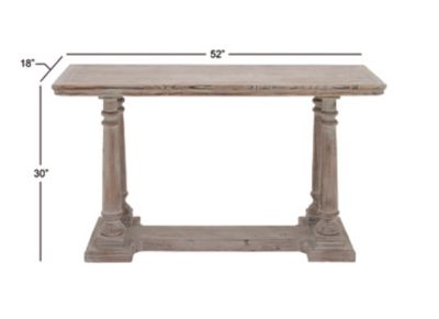 Image showing  Rectangular Textured Beige Wood Console Table with Turned Pedestal Legs, 52 in. x 30 in.