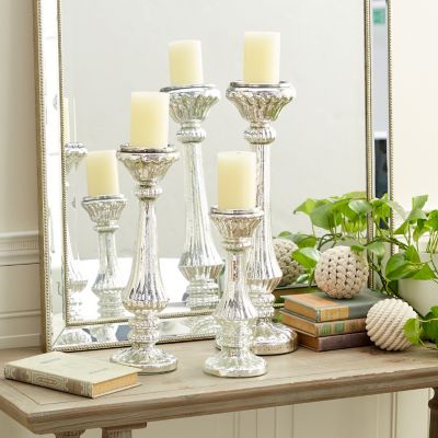 Harper & Willow Large Traditional Silver Mercury Glass Candle Holders, 12 in., 17 in., 21 in., 3 pc., 28884