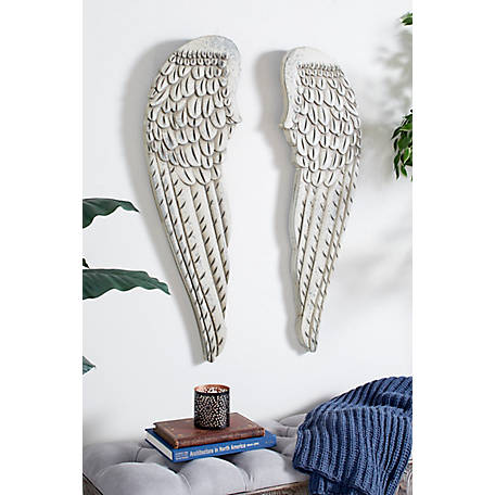 Harper Willow Large Distressed White, Large Wooden Angel Wings Wall Decor