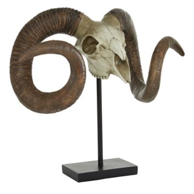 Image showing  Large Sheep Skull Sculpture with Horns on Stand, 22 in. x 17 in.