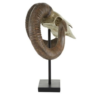 Image showing  Large Sheep Skull Sculpture with Horns on Stand, 22 in. x 17 in.