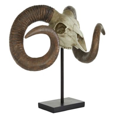 Image showing  Large Sheep Skull Sculpture with Horns on Stand, 22 in. x 17 in.