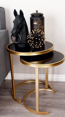 Harper & Willow Metallic Gold and Black Nesting Accent Tables, 21 in., 19 in. and 17 in., 100 lb. Capacity, 3 pc.