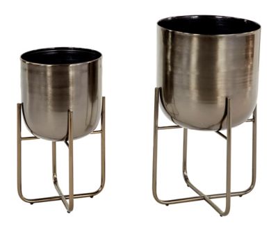 Image showing  Silver Metal Indoor Outdoor Planter with Removable Stand Set of 2 16 in., 13 in.H