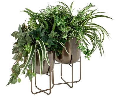 Image showing  Silver Metal Indoor Outdoor Planter with Removable Stand Set of 2 16 in., 13 in.H