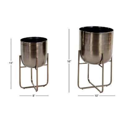Image showing  Silver Metal Indoor Outdoor Planter with Removable Stand Set of 2 16 in., 13 in.H