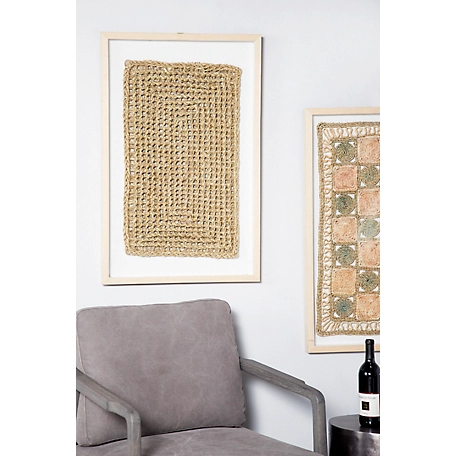 Harper & Willow Large Rectangular Shadow Box with Natural Beige Rope Abstract Wall Art, 22 in. x 34 in.