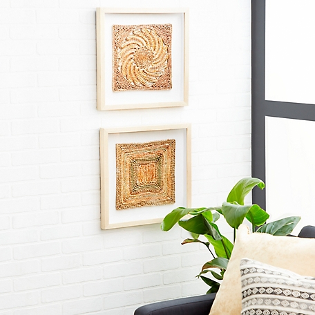 Harper & Willow Square Shadow Boxes with Earth Tone Rope Abstract Art, 18 in. x 18 in., 2 pc.