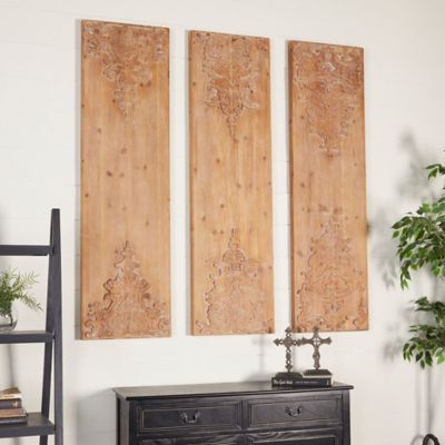 Harper & Willow Large Hand-Carved Natural Wood Wall Decor Panel Set With  Antique And Acanthus Carvings, 15.5 In. 55 In., 3 Pc. At Tractor Supply Co.