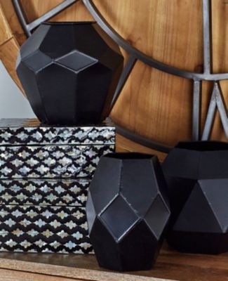 Harper & Willow 3 pc. Black Metal Geometric Vase Set, 7 in., 7 in., 5 in.