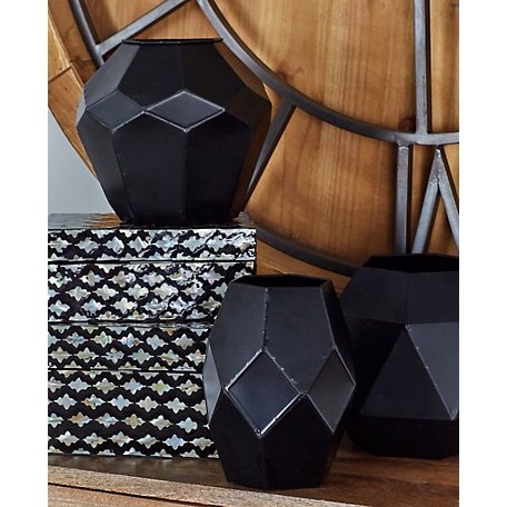 Harper & Willow 3 pc. Black Metal Geometric Vase Set, 7 in., 7 in., 5 in.