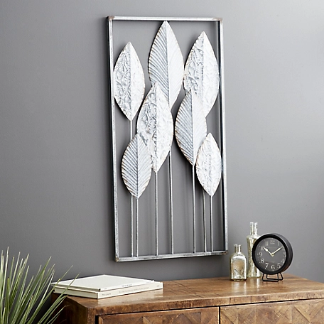 Harper & Willow Gray Metal Tall Cut-Out Leaf Wall Decor with Intricate Laser-Cut Designs, 18 in. x 2 in. x 36 in.