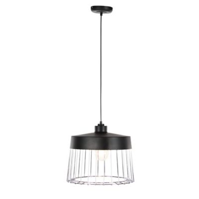 Harper & Willow Industrial Lighting Pendant with Metallic Silver Grid Shade, 14 in. x 11 in., Black