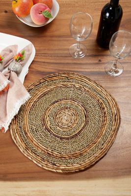 Harper & Willow Round Natural Banana Leaf Wicker and Seagrass Place Mats, 15 in. x 0.5 in., Natural, 4 pc.