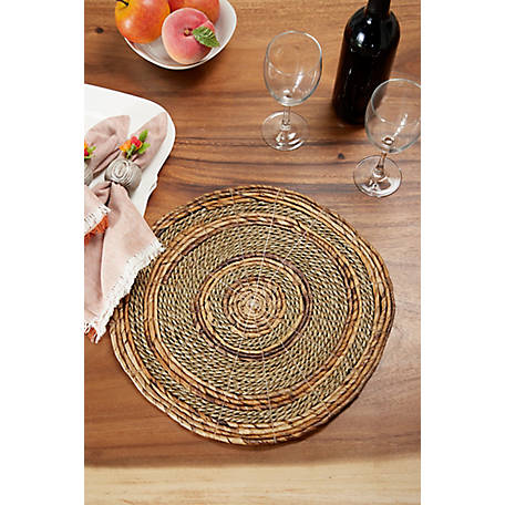 Harper & Willow Round Natural Banana Leaf Wicker and Seagrass Place Mats, 15 in. x 0.5 in., Natural, 4 pc.
