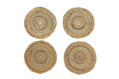 Image showing  Round Natural Banana Leaf Wicker and Seagrass Place Mats, 15 in. x 0.5 in., Natural, 4 pc.