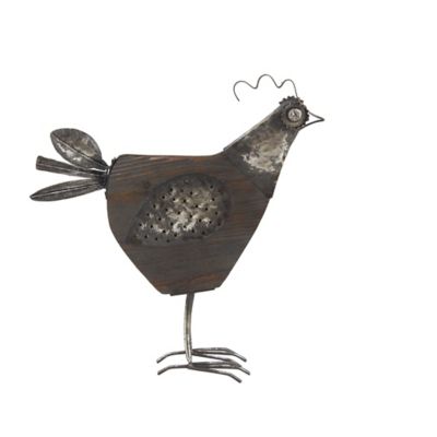 Image showing  20 in. x 21 in. Tarnished Silver Metal and Wood Rooster Decorative Statue, 94816