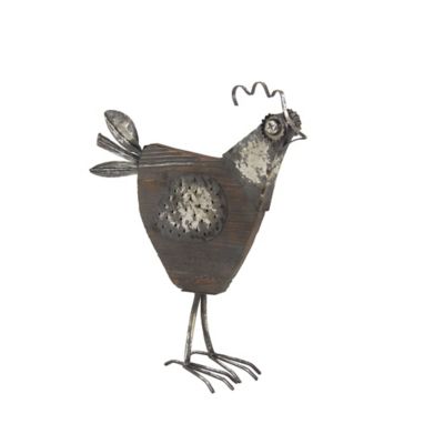 Image showing  20 in. x 21 in. Tarnished Silver Metal and Wood Rooster Decorative Statue, 94816