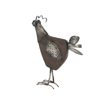 Image showing  20 in. x 21 in. Tarnished Silver Metal and Wood Rooster Decorative Statue, 94816