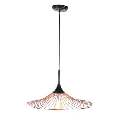 Harper & Willow Contemporary Lighting Pendant with Rose Gold Cage Shade, 21 in. x 11 in., Black