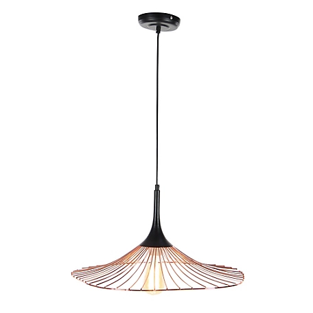 Harper & Willow Contemporary Lighting Pendant with Rose Gold Cage Shade, 21 in. x 11 in., Black